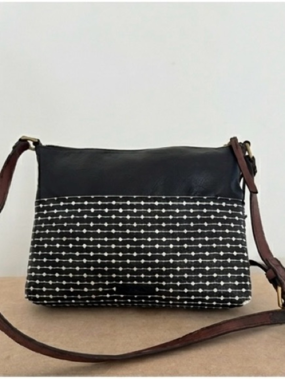 ⁠FOSSIL Minimalist Geometric Crossbody Bag in Black and White Vintage